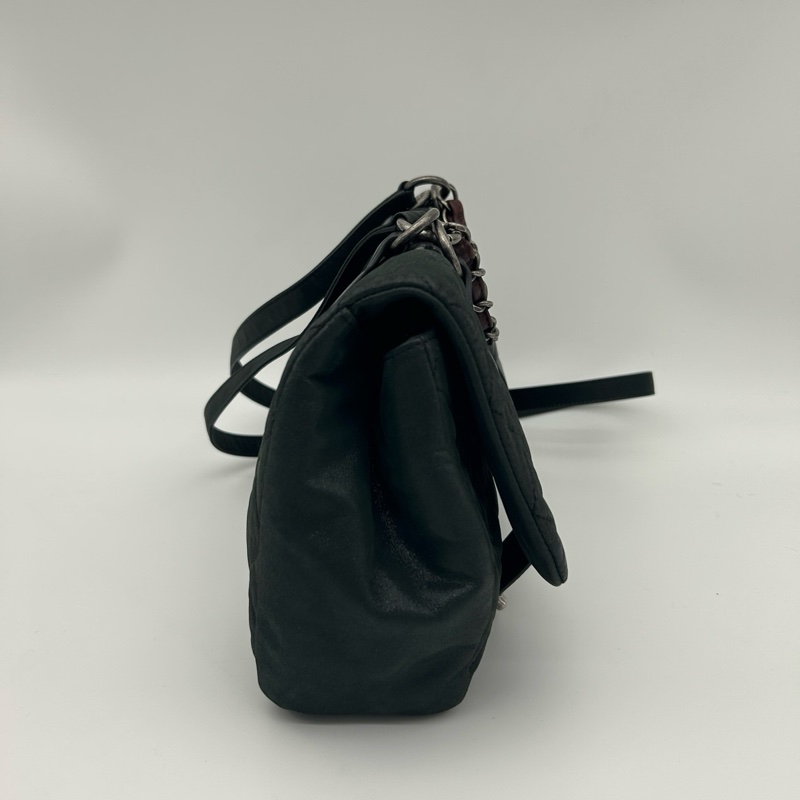 「JL精品代購」香奈兒2way珠光牛皮墨綠雙銀扣拼皮郵差劍橋包-4