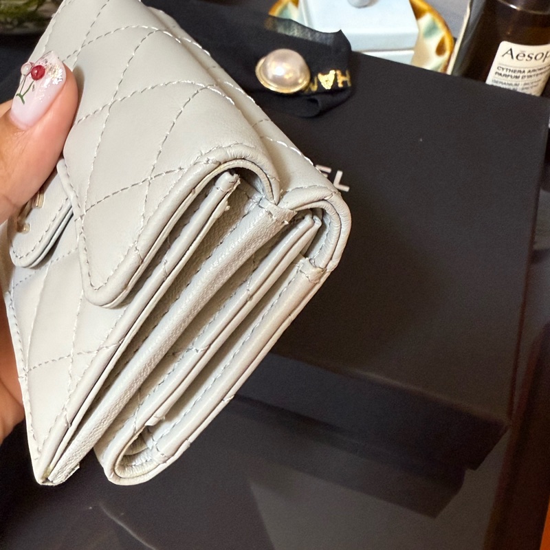 CHANEL 短夾 灰色 淺灰 灰藍-9