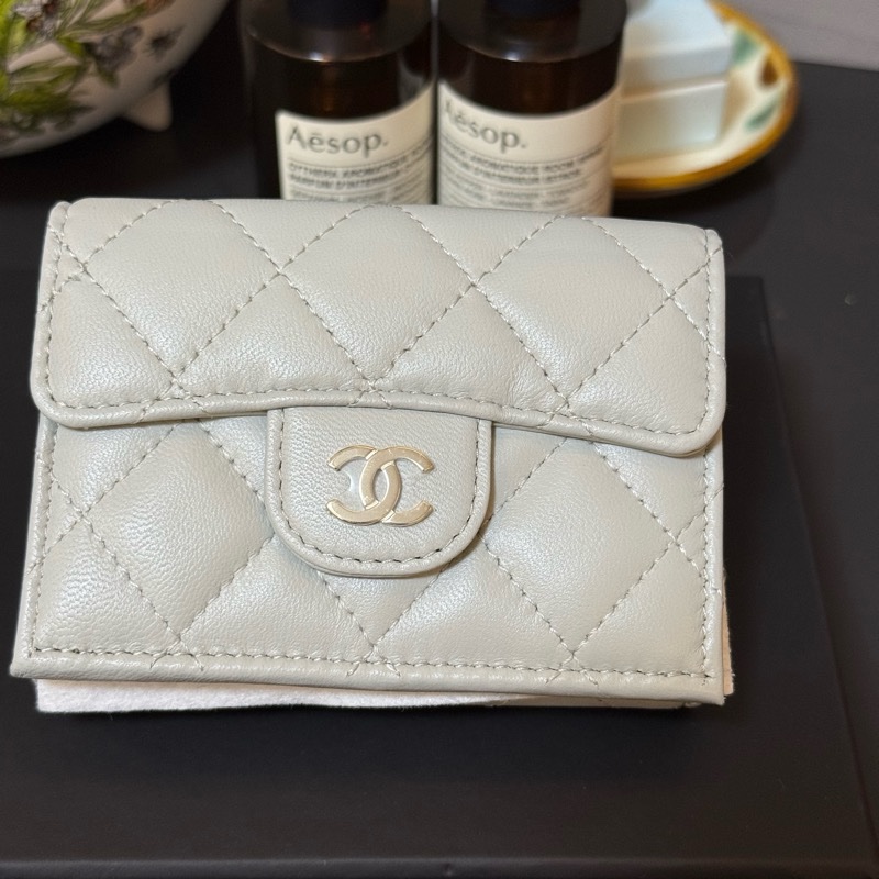 CHANEL 短夾 灰色 淺灰 灰藍-11