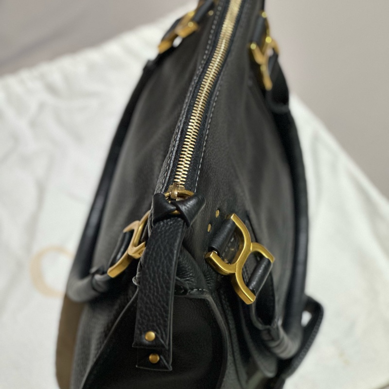 Chloé Marcie 粒面皮革手提包/肩背包(中號黑色）-4