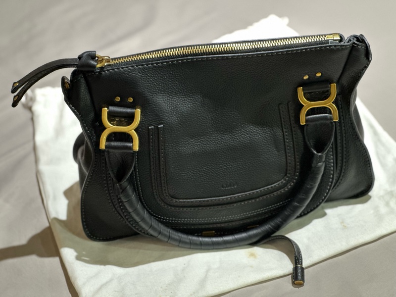 Chloé Marcie 粒面皮革手提包/肩背包(中號黑色）-5