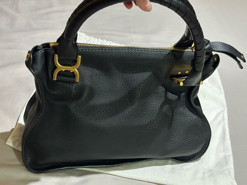 Chloé Marcie 粒面皮革手提包/肩背包(中號黑色）-9