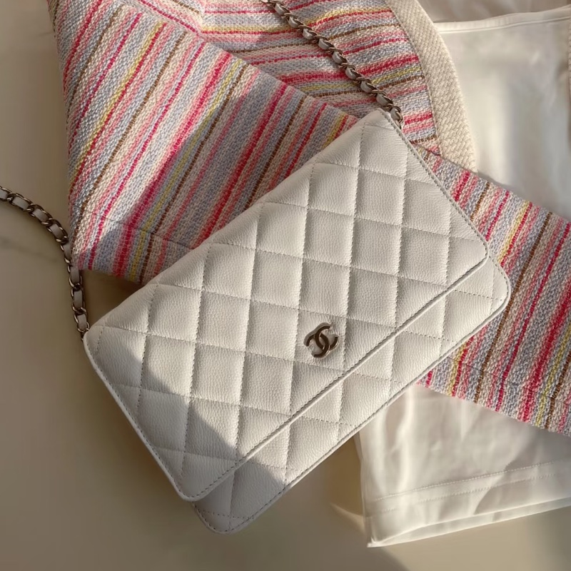全網最低價😍Chanel白金菱格紋荔枝皮Woc發財包單肩斜挎包🤍-0