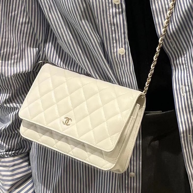 全網最低價😍Chanel白金菱格紋荔枝皮Woc發財包單肩斜挎包🤍-1