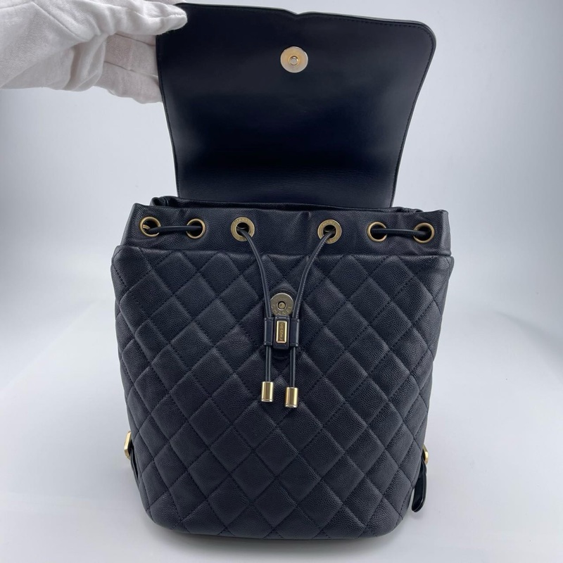 「JL精品代購」9新香奈兒薩爾茲堡深藍金牛皮抽繩雙肩包-7