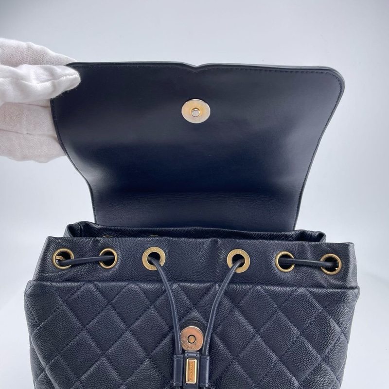 「JL精品代購」9新香奈兒薩爾茲堡深藍金牛皮抽繩雙肩包-8