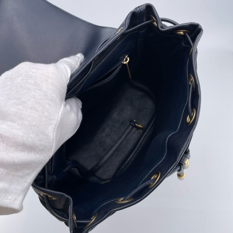 「JL精品代購」9新香奈兒薩爾茲堡深藍金牛皮抽繩雙肩包-10