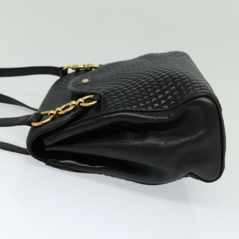 【日本直送】BALLY 絎縫鏈條單肩包 皮革 黑金 正品 BA4040-2