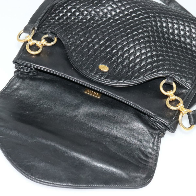 【日本直送】BALLY 絎縫鏈條單肩包 皮革 黑金 正品 BA4040-9