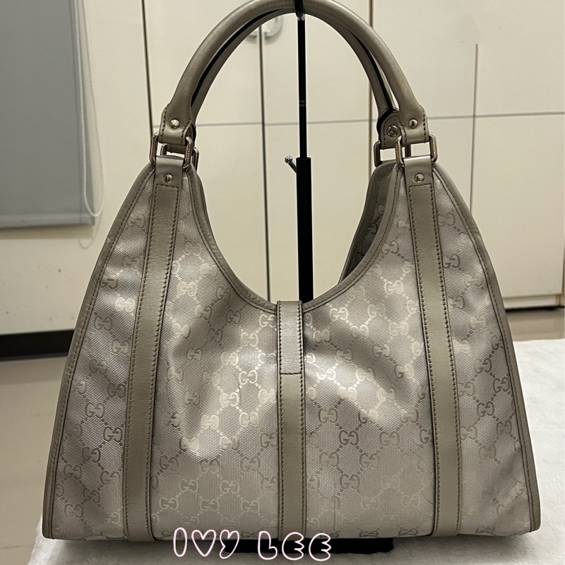 GUCCI 手提包 單肩包 Gucci Sima 203494 銀色 正品 二手精品-1