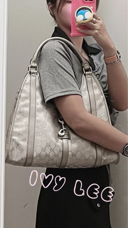 GUCCI 手提包 單肩包 Gucci Sima 203494 銀色 正品 二手精品-29