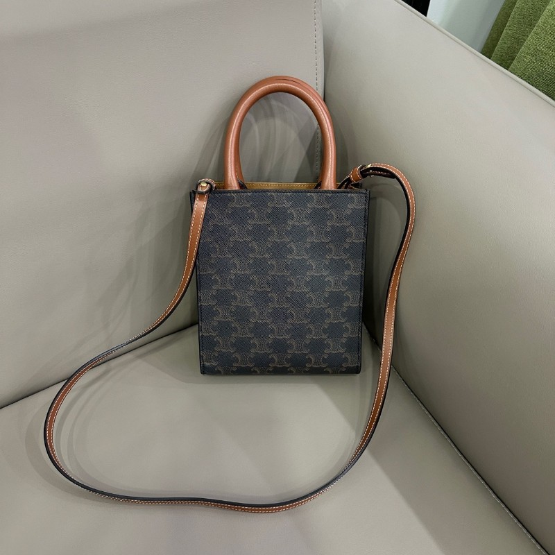 Celine Cabas mini琴譜包 經典凱旋門老花拼焦黃色-2