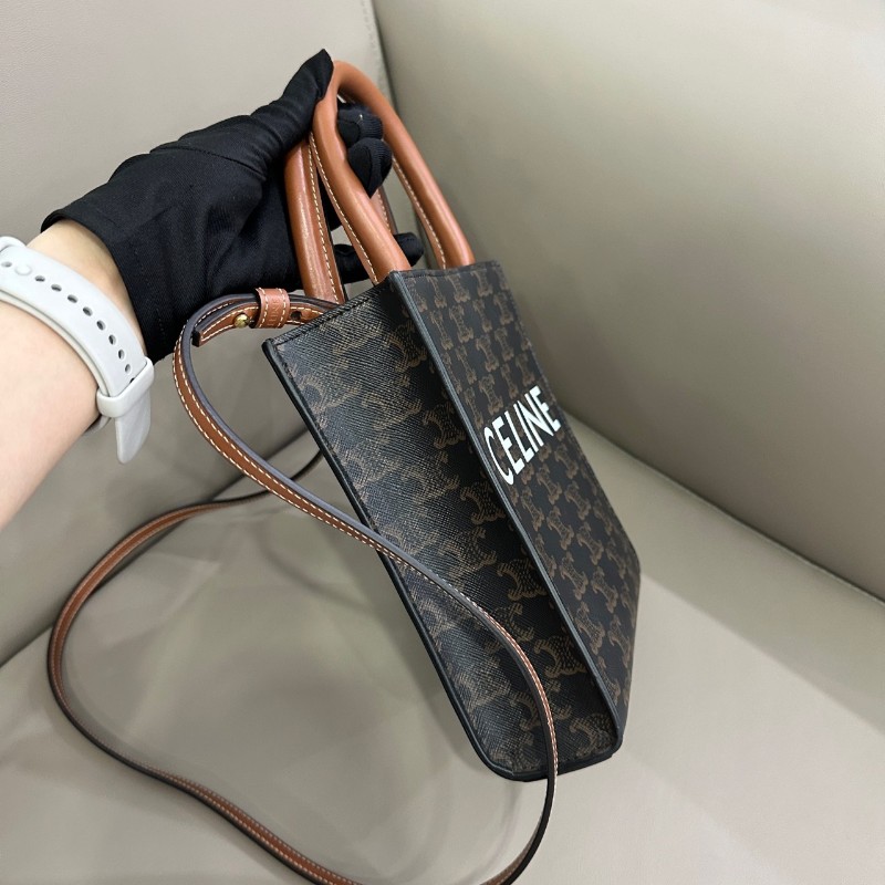 Celine Cabas mini琴譜包 經典凱旋門老花拼焦黃色-3