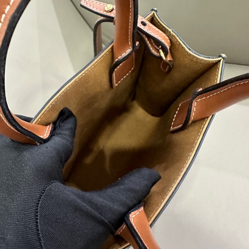 Celine Cabas mini琴譜包 經典凱旋門老花拼焦黃色-6