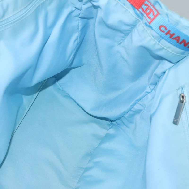 【日本直送】香奈兒新款旅遊系列托特包 尼龍材質 淺藍色 銀色 CC標誌 Auth 135449-18