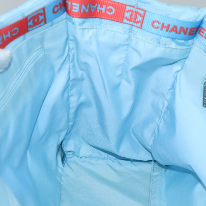 【日本直送】香奈兒新款旅遊系列托特包 尼龍材質 淺藍色 銀色 CC標誌 Auth 135449-19