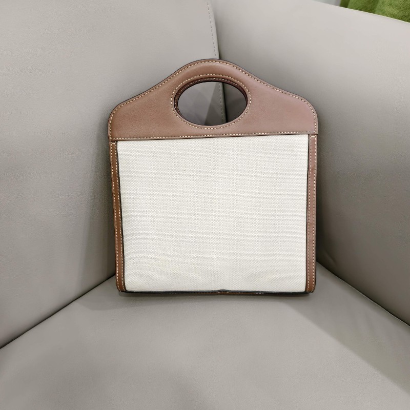 Burberry焦糖色帆布拼接皮革手提肩背包 郵差包-1