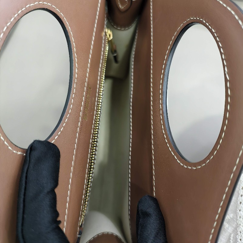 Burberry焦糖色帆布拼接皮革手提肩背包 郵差包-5