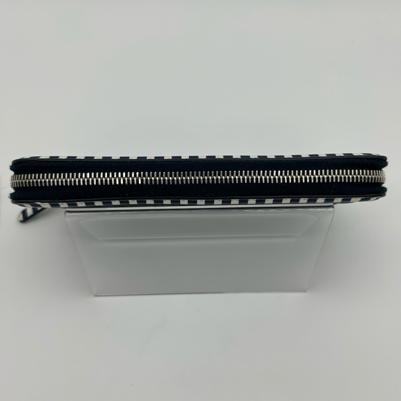 「JL精品代購」香奈兒海軍藍拼色菱格牛皮大logo拉鏈長夾-5