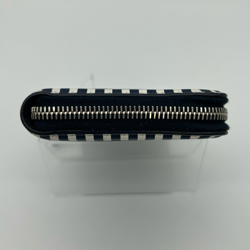 「JL精品代購」香奈兒海軍藍拼色菱格牛皮大logo拉鏈長夾-6