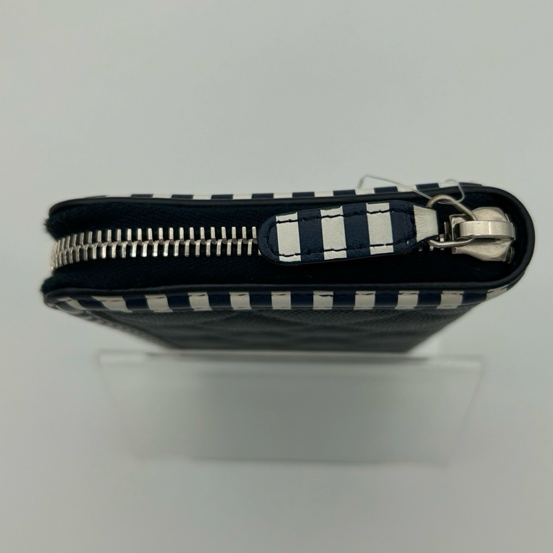 「JL精品代購」香奈兒海軍藍拼色菱格牛皮大logo拉鏈長夾-7