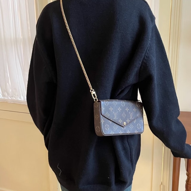 路易威登LV POCHETTE FÉLICIE經典老花三合一鏈條包 斜背包 編碼款-0