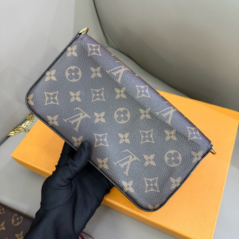 路易威登LV POCHETTE FÉLICIE經典老花三合一鏈條包 斜背包 編碼款-4