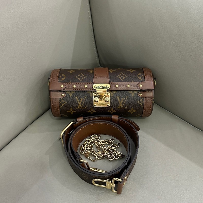 路易威登LV 老花拼色Papillon trunk巴比龍圓桶包 雙肩帶多種用法肩背包-1