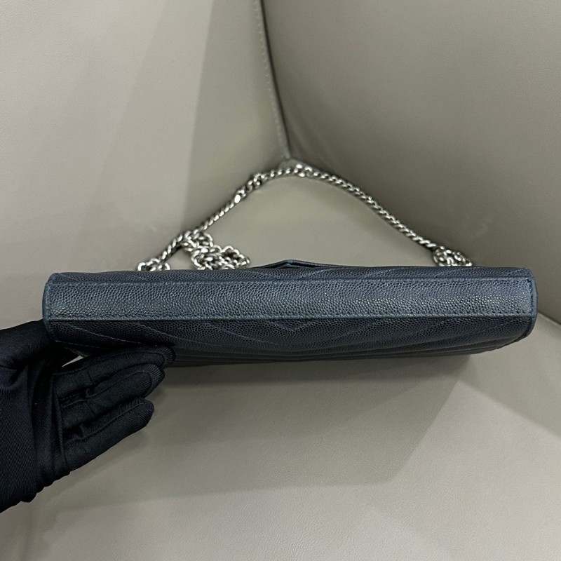YSL聖羅蘭 ENVELOPE黑銀魚子醬信封鏈條包 斜背肩背包-5