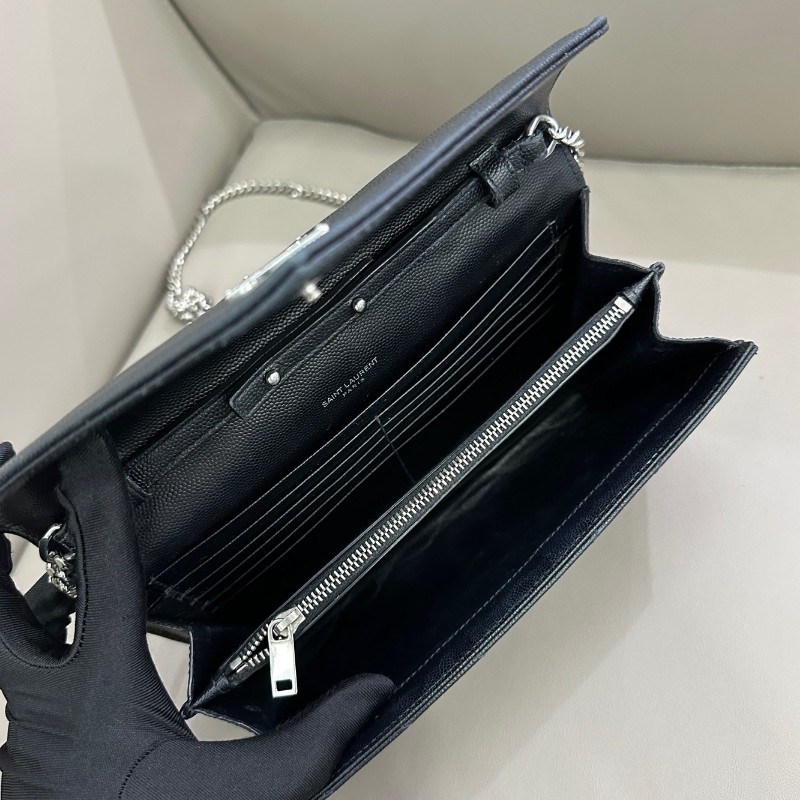 YSL聖羅蘭 ENVELOPE黑銀魚子醬信封鏈條包 斜背肩背包-6
