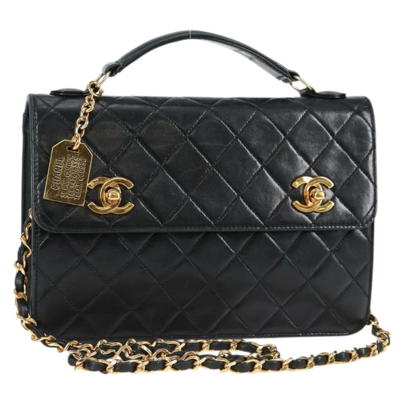 【日本直送】香奈兒 (CHANEL) 絎縫鏈條肩背包,羊皮材質,兩用,黑色,金色雙C標誌,正品編號 129737SV-0