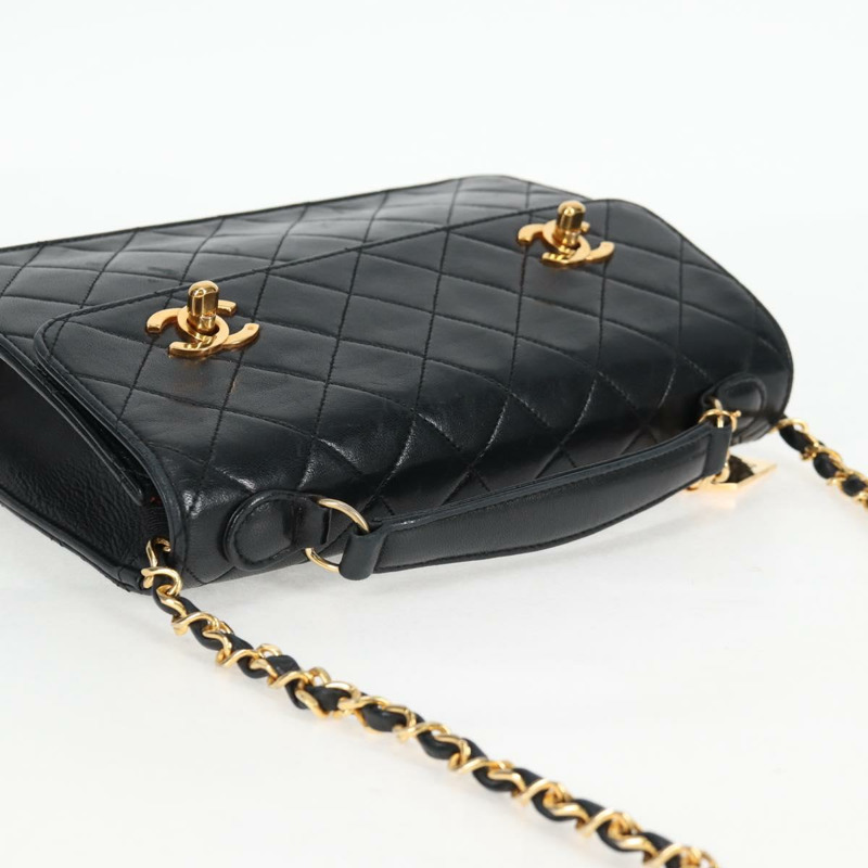 【日本直送】香奈兒 (CHANEL) 絎縫鏈條肩背包,羊皮材質,兩用,黑色,金色雙C標誌,正品編號 129737SV-5