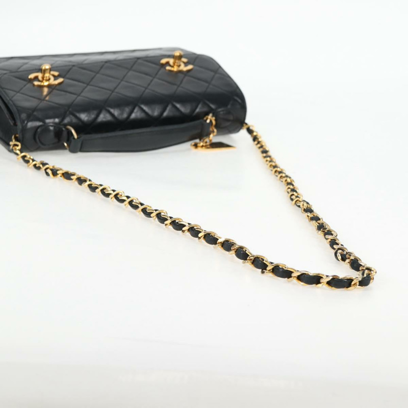 【日本直送】香奈兒 (CHANEL) 絎縫鏈條肩背包,羊皮材質,兩用,黑色,金色雙C標誌,正品編號 129737SV-6
