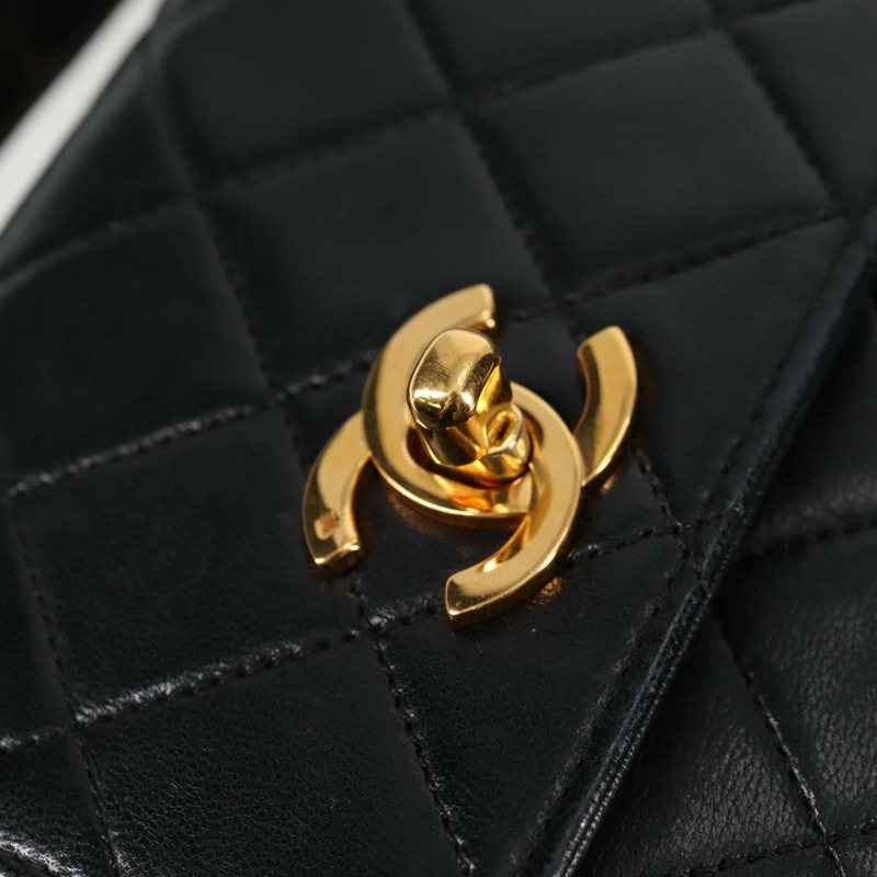 【日本直送】香奈兒 (CHANEL) 絎縫鏈條肩背包,羊皮材質,兩用,黑色,金色雙C標誌,正品編號 129737SV-20