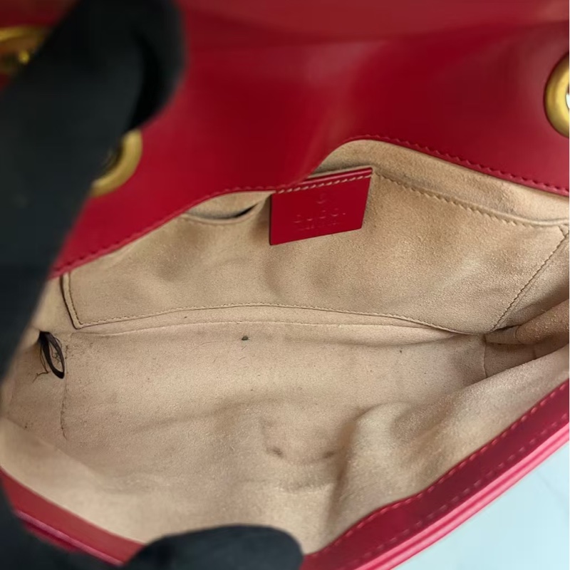 Gucci古馳 Marmont馬蒙22紅色金扣鏈條包 肩背 斜背包-6