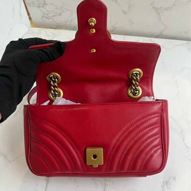 Gucci古馳 Marmont馬蒙22紅色金扣鏈條包 肩背 斜背包-7