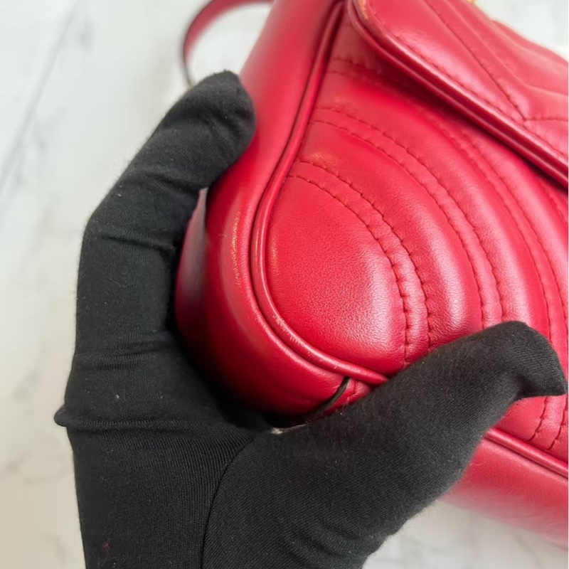 Gucci古馳 Marmont馬蒙22紅色金扣鏈條包 肩背 斜背包-10