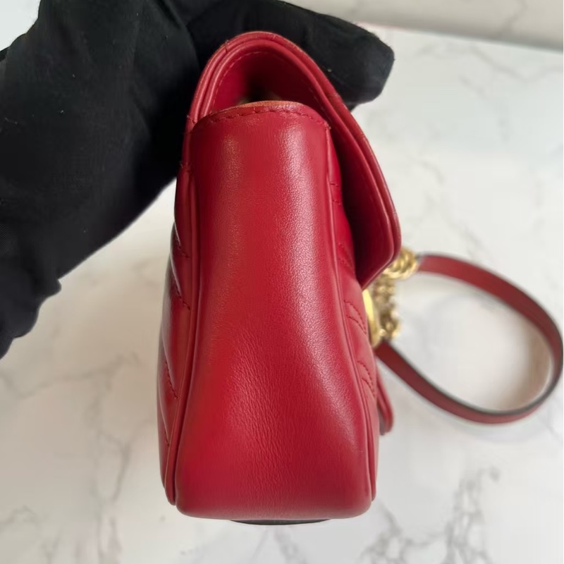Gucci古馳 Marmont馬蒙22紅色金扣鏈條包 肩背 斜背包-12