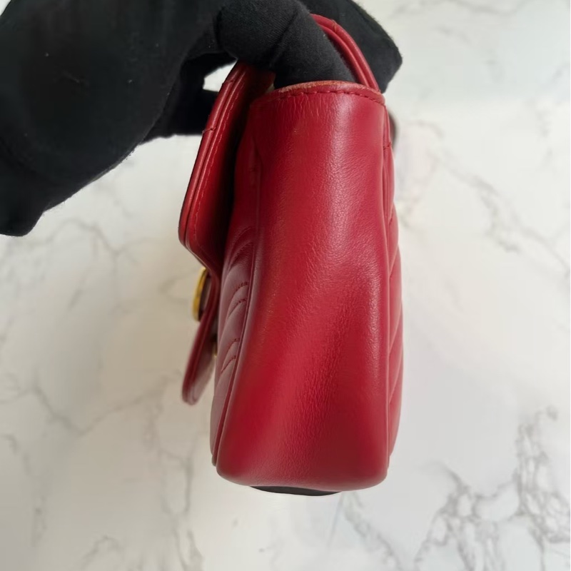 Gucci古馳 Marmont馬蒙22紅色金扣鏈條包 肩背 斜背包-13