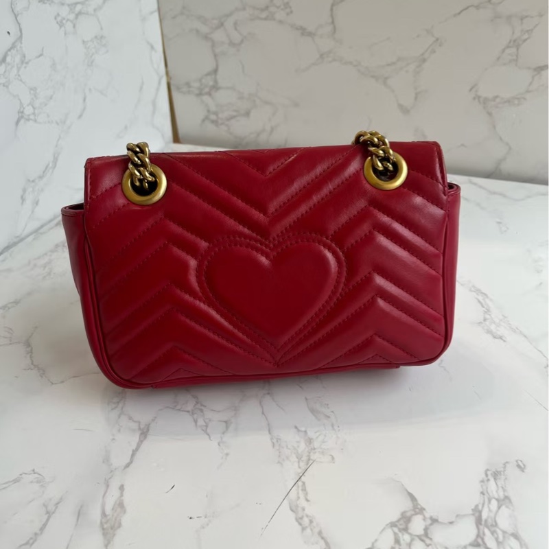 Gucci古馳 Marmont馬蒙22紅色金扣鏈條包 肩背 斜背包-4