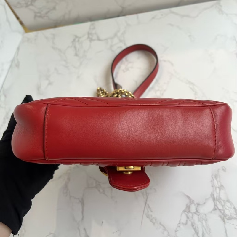 Gucci古馳 Marmont馬蒙22紅色金扣鏈條包 肩背 斜背包-5