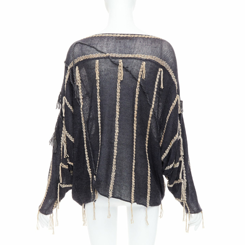 ISSEY MIYAKE Vintage 1980s light grey striped paneled side fringe trim skirt M-4