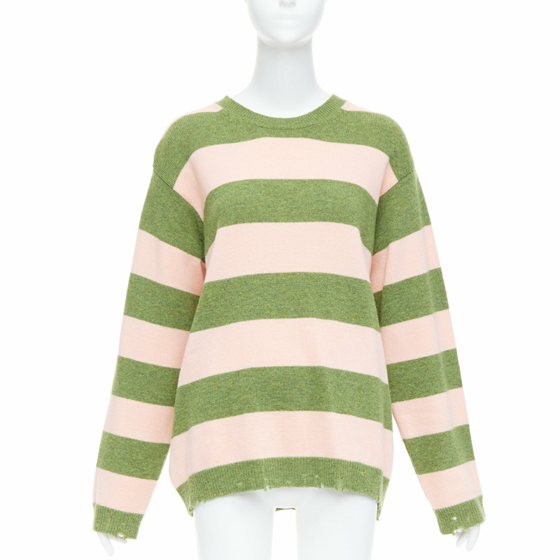 MARC JACOBS Grunge Sweater pink green distressed wool oversized sweater M-0