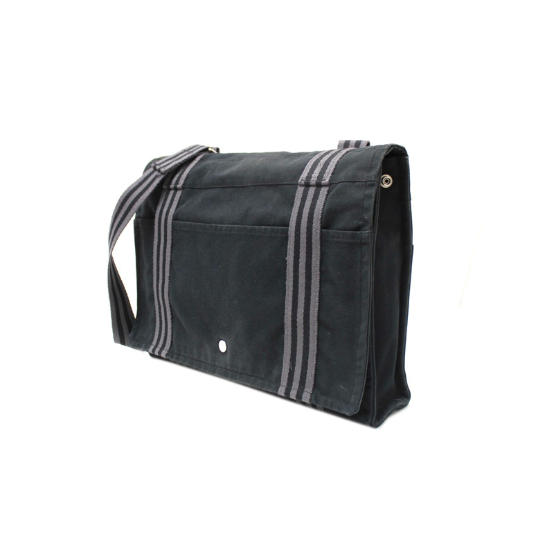 Hermes Black Toile Fourre Tout Herline Messenger Bag-2