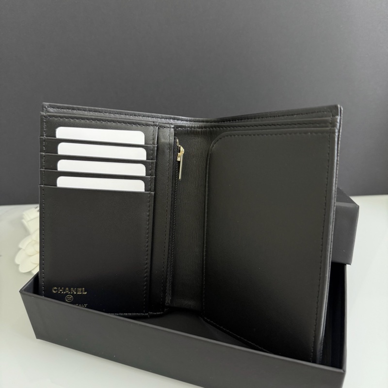 Chanel 小香 25A 大logo 內拉鏈 中夾 荔枝牛皮 護照套 內拉鏈夾層-1