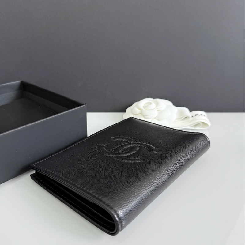 Chanel 小香 25A 大logo 內拉鏈 中夾 荔枝牛皮 護照套 內拉鏈夾層-10