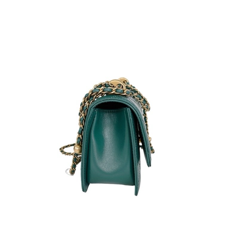 CHANEL/香奈兒 斜挎包 雙金珠 牛皮 綠色 Mini 迷你 19x12 undefined/芯片款-3