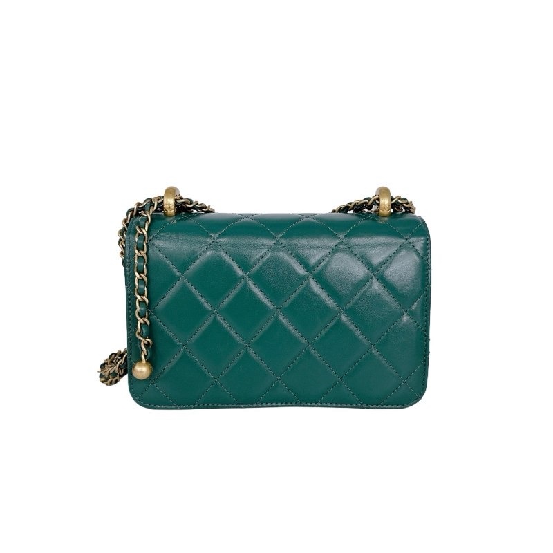 CHANEL/香奈兒 斜挎包 雙金珠 牛皮 綠色 Mini 迷你 19x12 undefined/芯片款-6