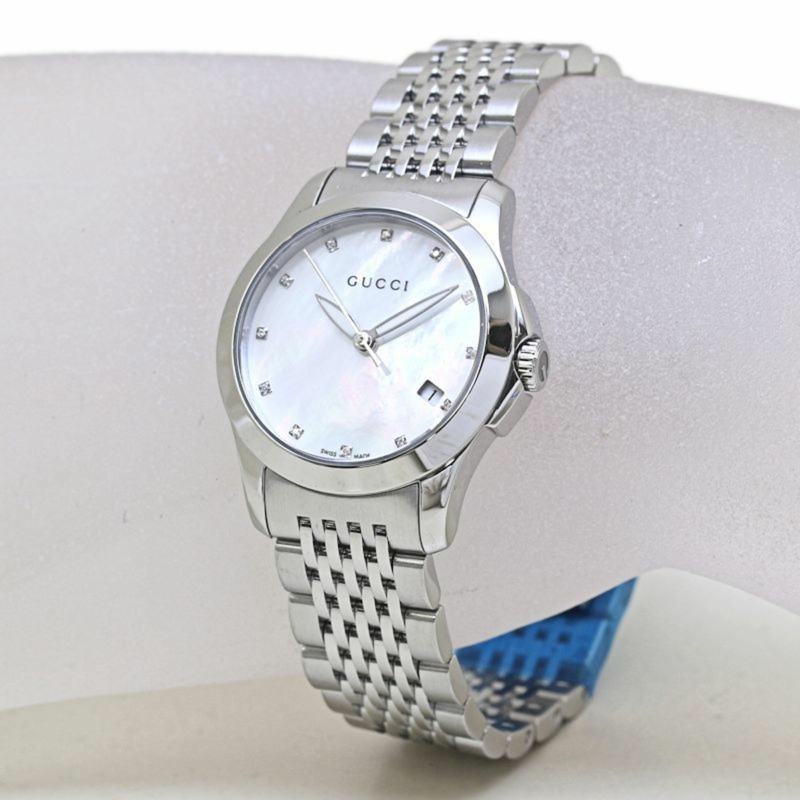 GUCCI G-Timeless 12P 鑽石貝殼手錶，YA126504，126.5 毫米，女士不銹鋼，40043-1