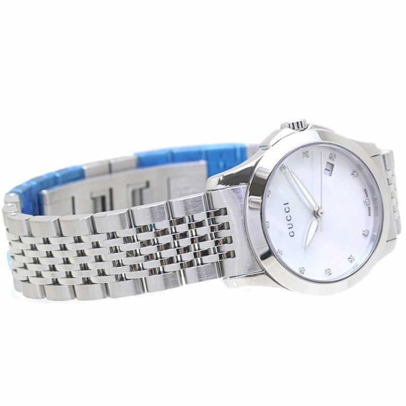 GUCCI G-Timeless 12P 鑽石貝殼手錶，YA126504，126.5 毫米，女士不銹鋼，40043-4